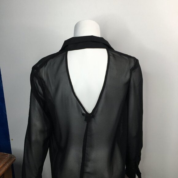 Ecko Unltd Black Button Down Open Back Sheer Blouse Top Size S - Picture 6 of 10